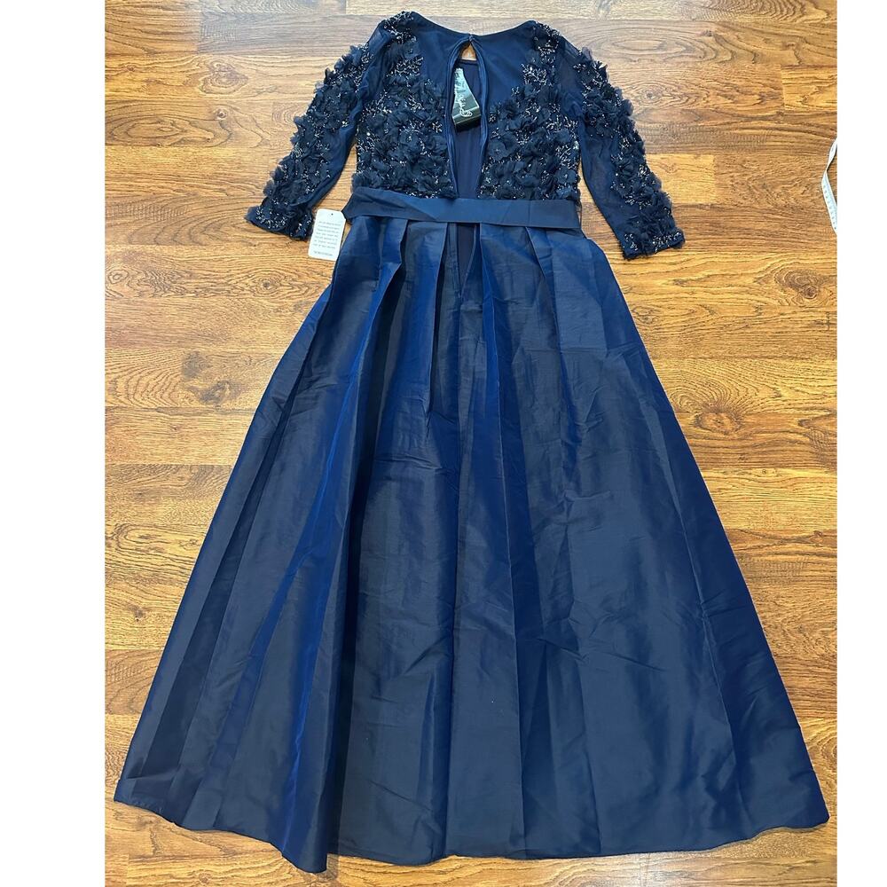 Pisarro Nights 3D Floral Beaded Taffeta Gown Blue Size 6 NWT Needs Zipper Repair - Picture 2 of 11